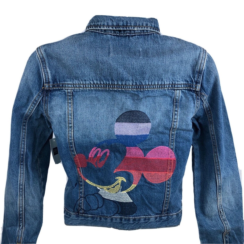 GAP‎ x Disney Girls Denim Trucker Jacket Size XL (12) Mickey Mouse Blue Jean NEW